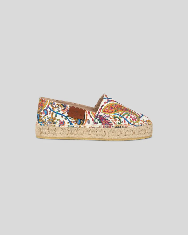 Etro Espadrilles Aus Bedruckter Baumwolle, Damen, Weiß, Größe Weiß