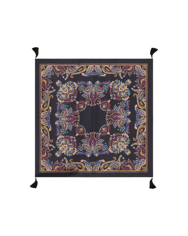 Etro Tuch Aus Seide Mit Quasten Und Paisley-foliage-motiv, Damen, Schwarz Schwarz