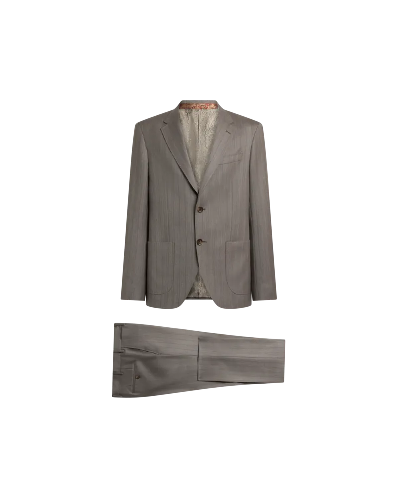 Etro Einreihiger Anzug Aus Wolle Mit Chevron-streifenmuster, Herren, Grau, Größe Grau