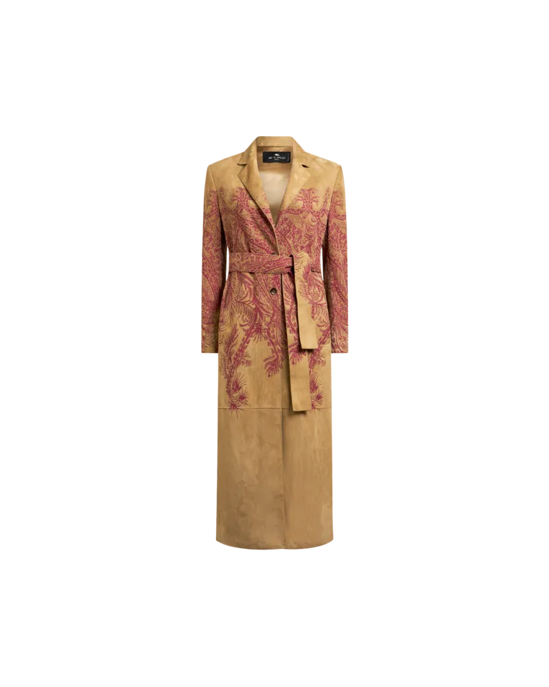 Etro Mantel Aus Veloursleder Mit Platziertem Print, Damen, Beige, Größe Beige