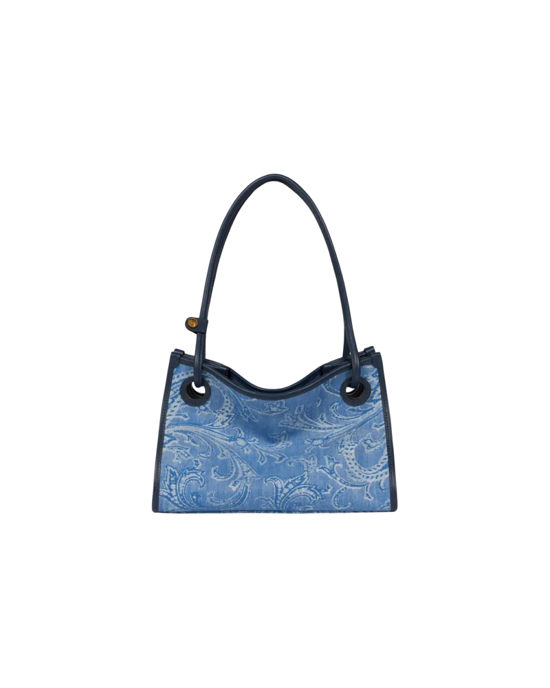 Etro Shopper Eyes Klein Aus Jacquard-denim, Damen, Blau Blau