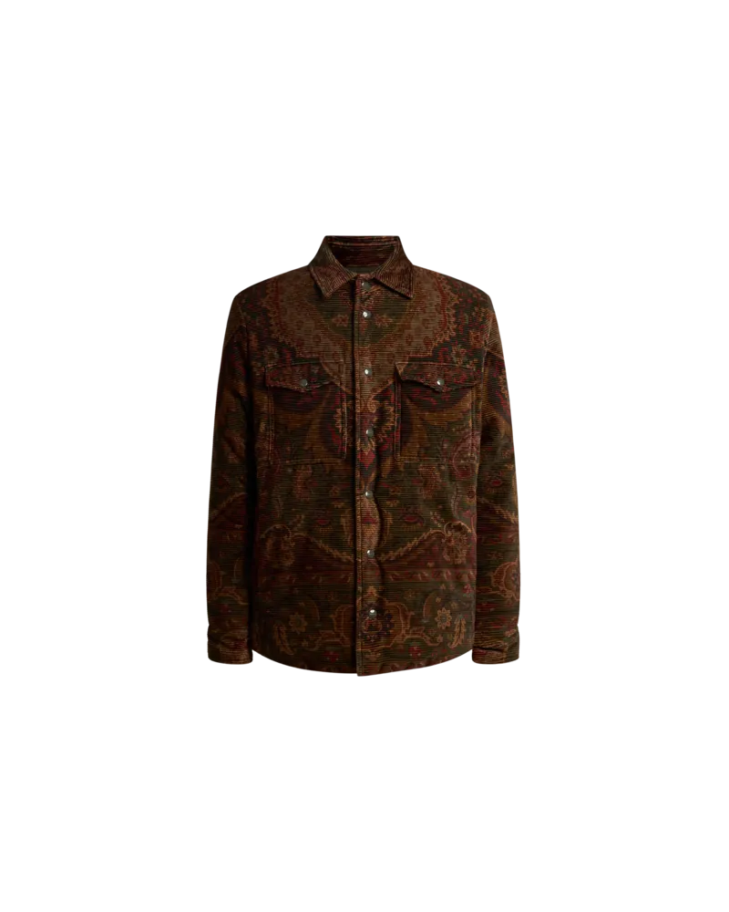 Etro Wattierte Hemdjacke Aus Baumwollcord Mit Platziertem Print Aus Floralen Medaillons, Herren, Multicolor, Größe Multicolor