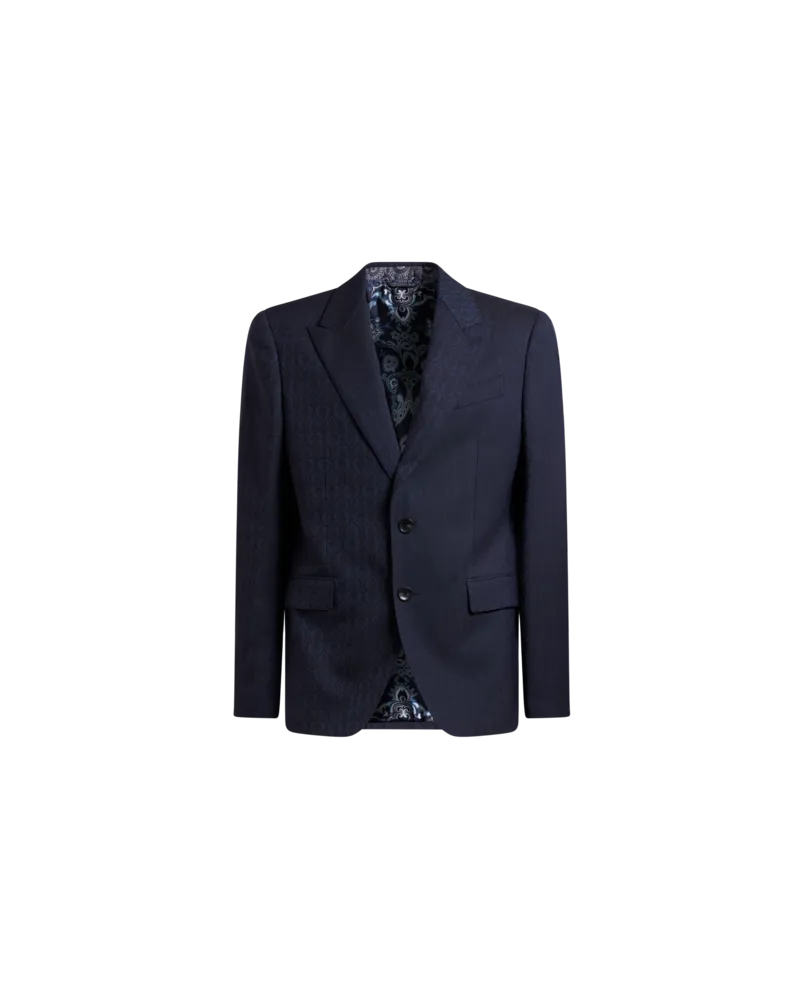 Etro Blazer Aus Wolle Mit Jacquardmuster, Herren, Blau, Größe Blau