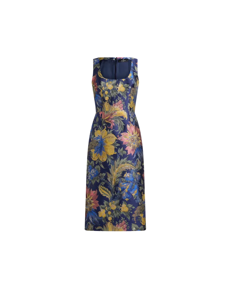 Etro Jacquard-midi-kleid Aus Einer Baumwollmischung Mit Floralem Motiv, Damen, Blau, Größe Blau