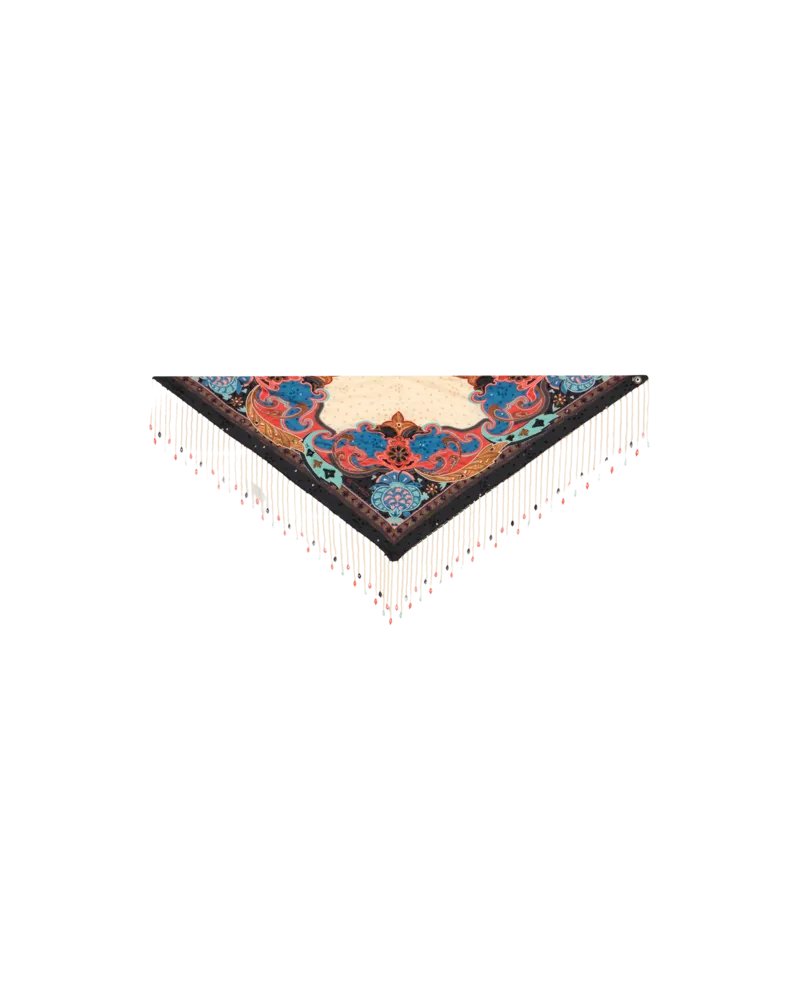 Etro Tuch Aus Seide Mit Platziertem Print Und Fransen Mit Kleinen Perlen, Damen, Multicolor Multicolor