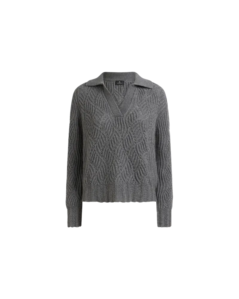 Etro Poloshirt Aus Kaschmir Mit Durchbrochenem Muster, Damen, Grau, Größe Grau
