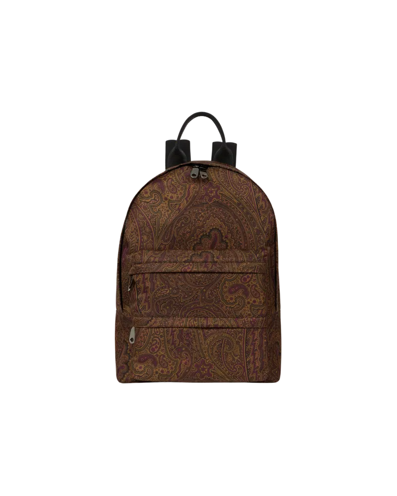 Etro Rucksack Aus Nylon Mit Arnica-motiv, Herren, Braun Braun