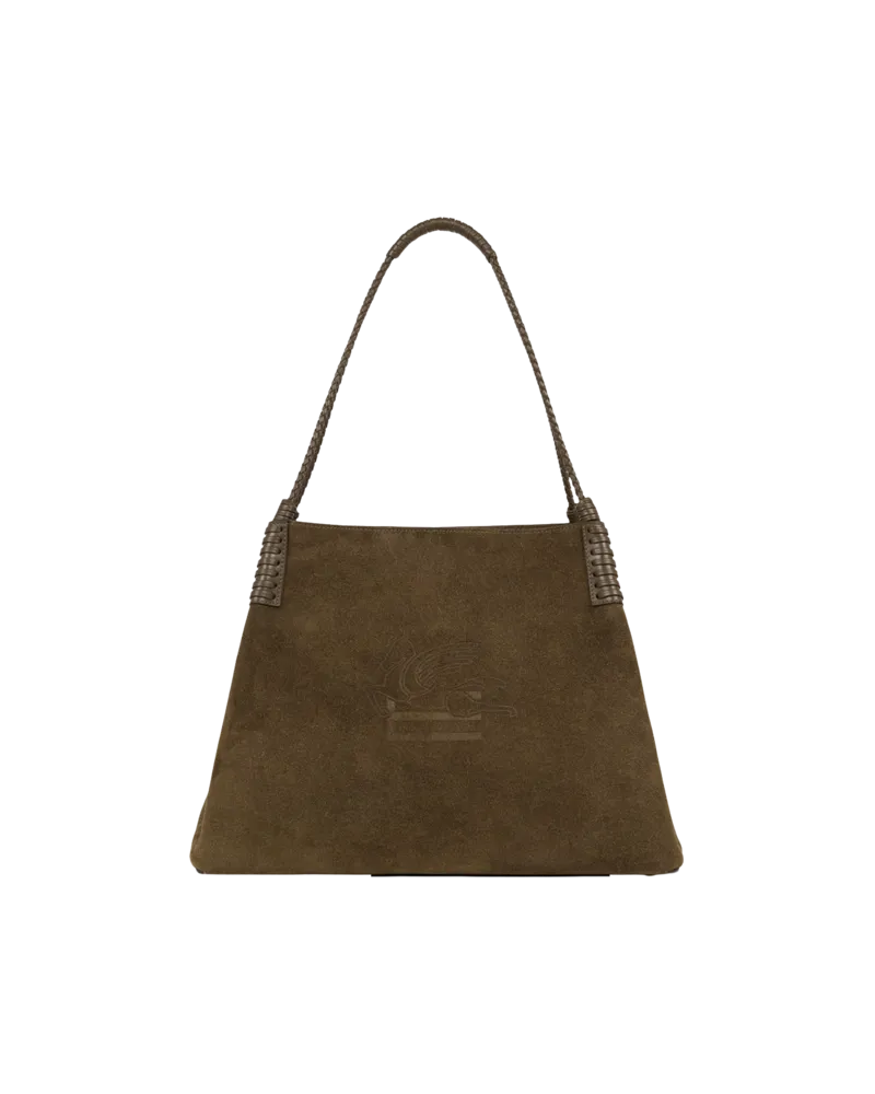 Etro Shopper Libra Mittelgross Aus Veloursleder, Damen, Grün Grün