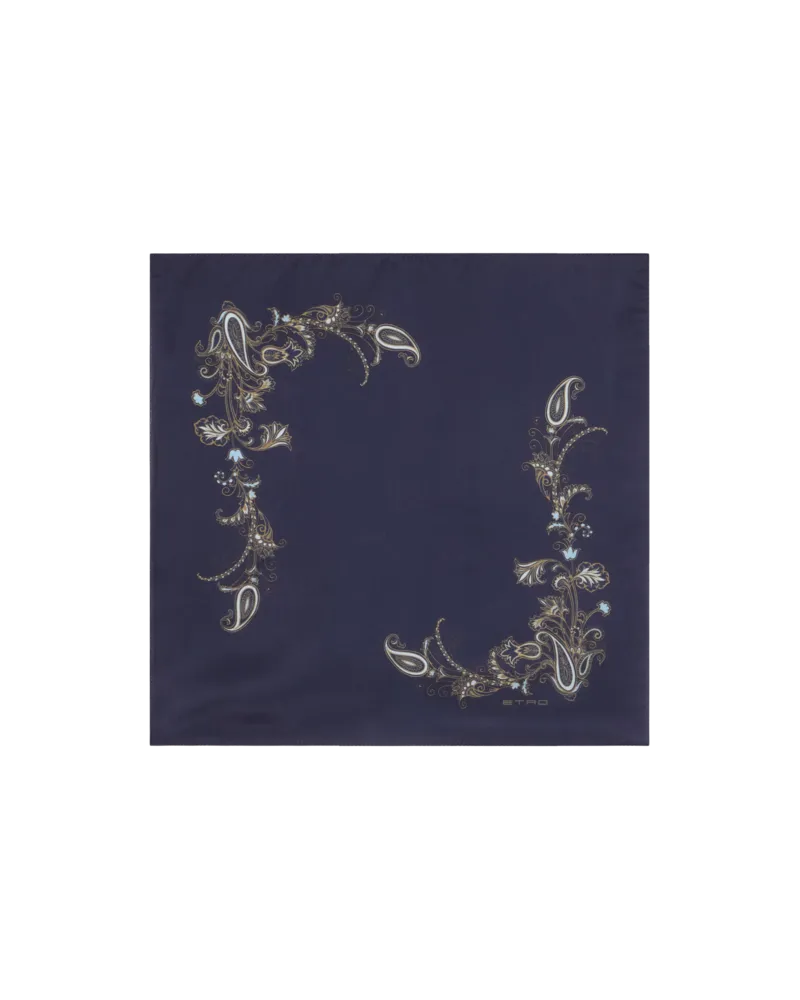 Etro Pochette Aus Bedruckter Seide, Herren, Blau Blau