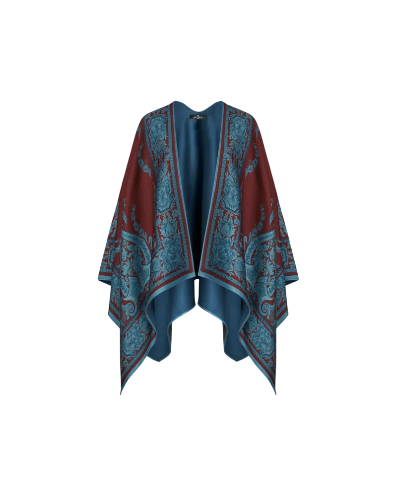 Etro Cape Aus Wolle Mit Print, Damen, Bordeaux Bordeaux