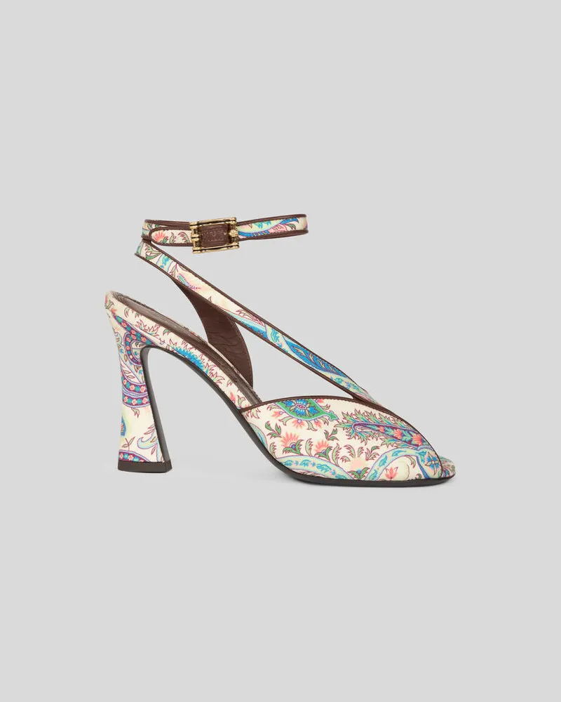 Etro Hohe Sandalen Aus Bedruckter Baumwolle, Damen, Weiß, Größe Weiß
