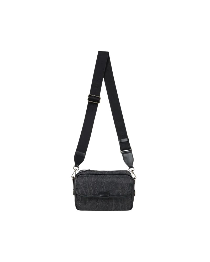 Etro Kameratasche Klein Aus Nylon Mit Arnica-motiv, Herren, Schwarz Schwarz