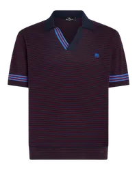 Etro Poloshirt Aus Gestreiftem Strick Mit Logo, Navyblau Navyblau