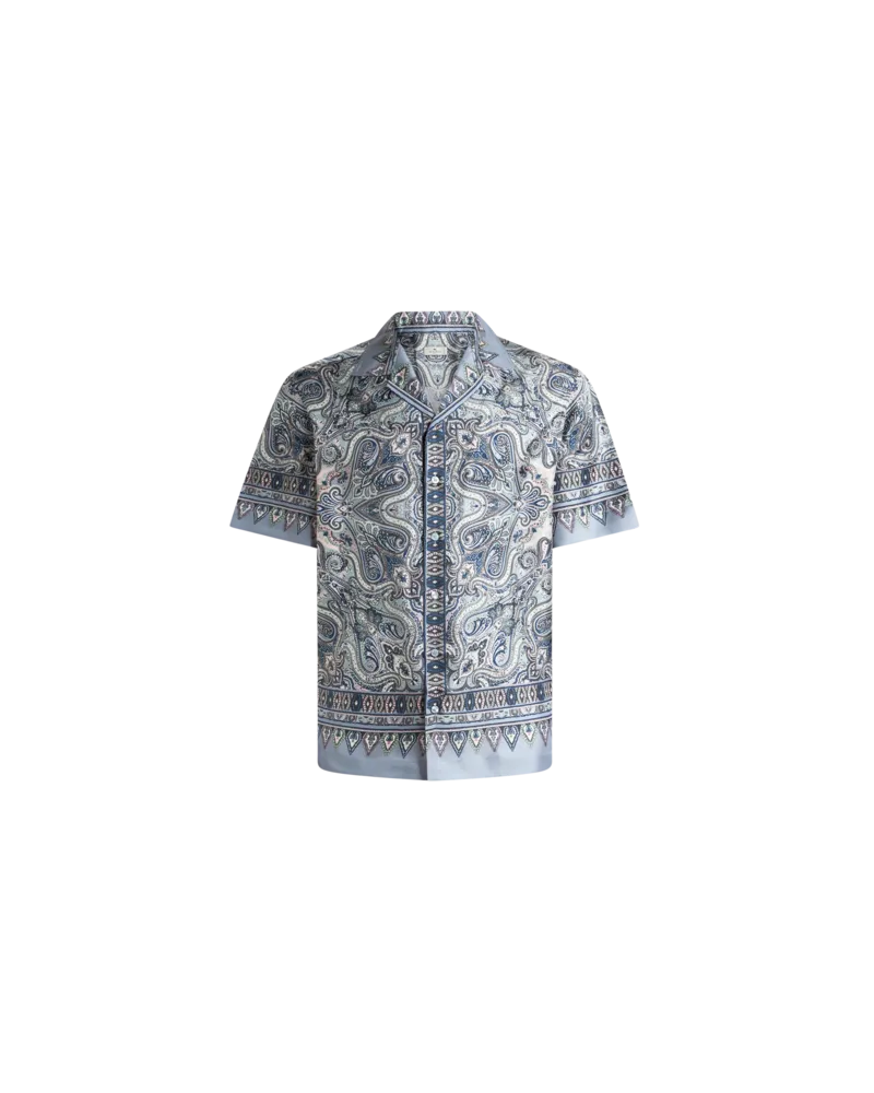 Etro Bowling-hemd Aus Seide Mit Platziertem Paisley-foliage-print, Herren, Hellblau, Größe Hellblau