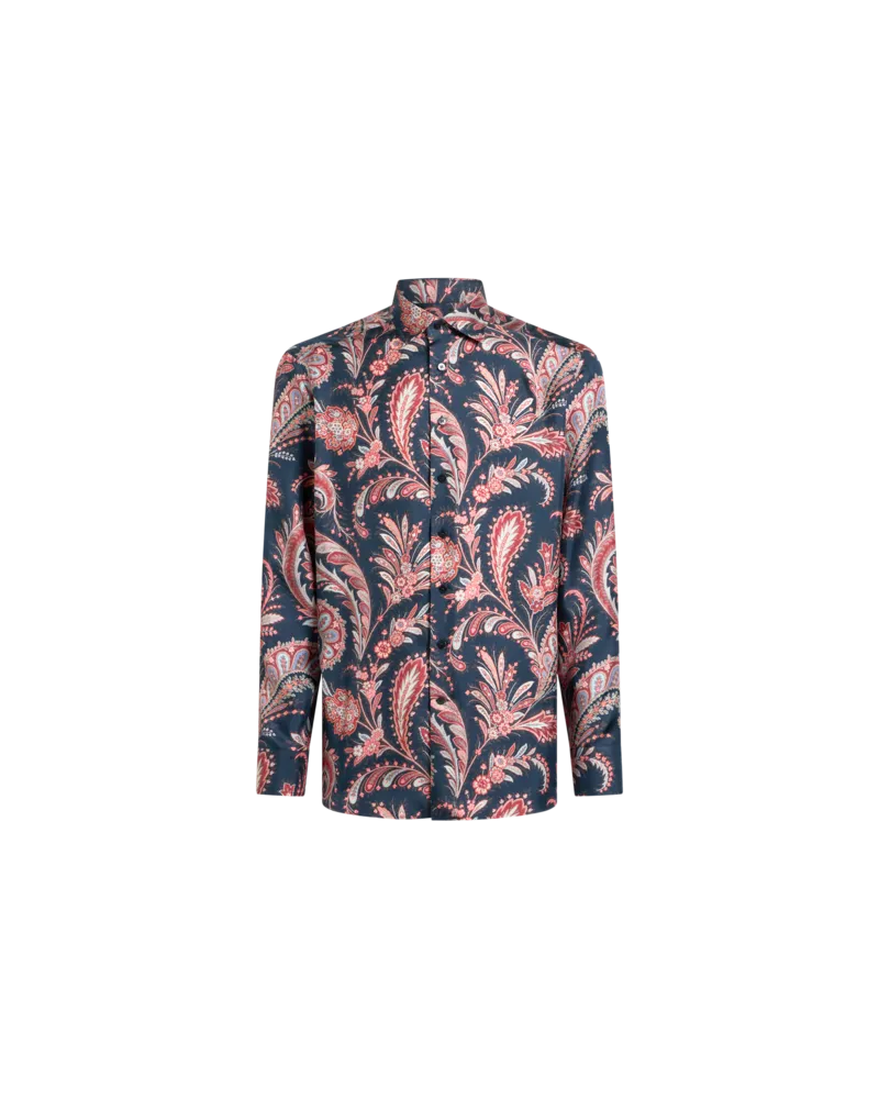Etro Hemd Aus Seide Mit Paisleyprint, Herren, Blau, Größe Blau