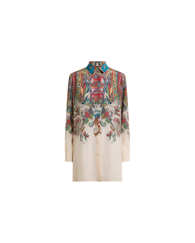 Etro Lange Hemdbluse Aus Seide Mit Platziertem Paisley-foliage-print, Damen, Beige, Größe Beige