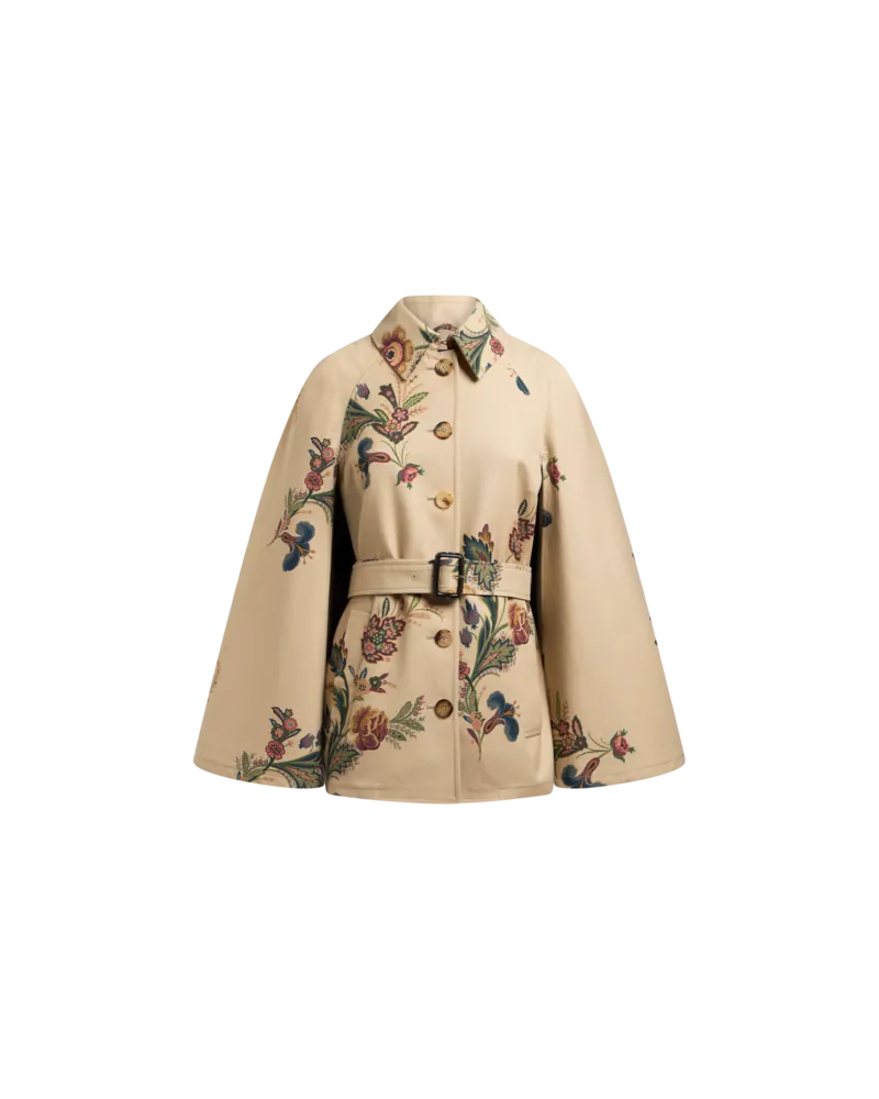 Etro Trenchcoat In Capeform Mit Floralem Druck, Damen, Beige, Größe Beige