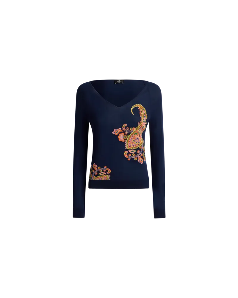 Etro Jacquard-pullover Aus Einer Baumwollmischung Mit Einstrickmuster, Damen, Blau, Größe Blau