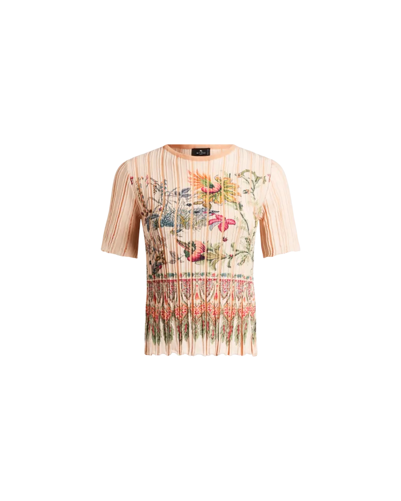 Etro Kurzarmpullover Aus Einer Baumwollmischung Mit Plissee Und Platziertem Print, Damen, Rosa, Größe Rosa