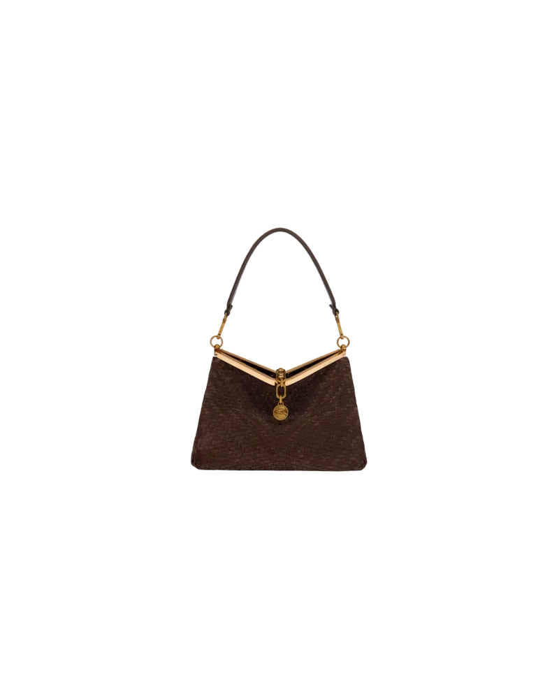 Etro Tasche Vela Mittelgross Aus Geflochtenem Veloursleder, Damen, Braun Braun