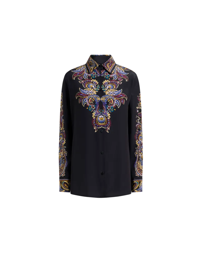 Etro Hemdbluse Aus Seide Mit Platziertem Paisley-foliage-druck, Damen, Schwarz, Größe Schwarz