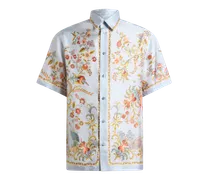 Übergrosses Hemd Aus Seide Mit Platziertem Flora-und-fauna-print, Herren, Hellblau, Größe