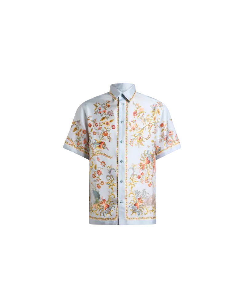 Etro Übergrosses Hemd Aus Seide Mit Platziertem Flora-und-fauna-print, Herren, Hellblau, Größe Hellblau