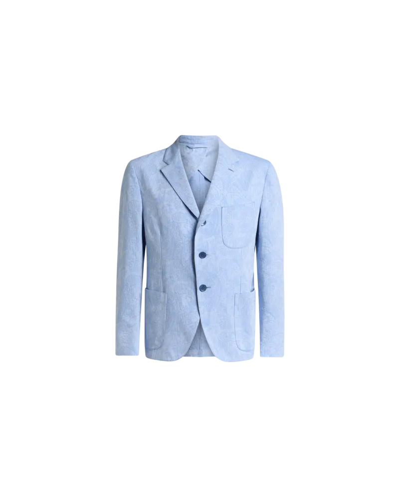 Etro Einreihige Jacke Aus Gestreifter Baumwolle Mit Floralem Paisley-motiv, Herren, Hellblau, Größe Hellblau