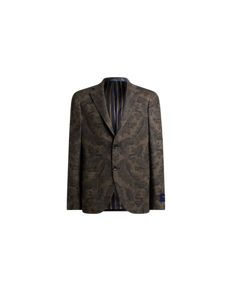 Etro Blazer Aus Wolle Und Kaschmir Mit Platziertem Print, Herren, Braun, Größe Braun