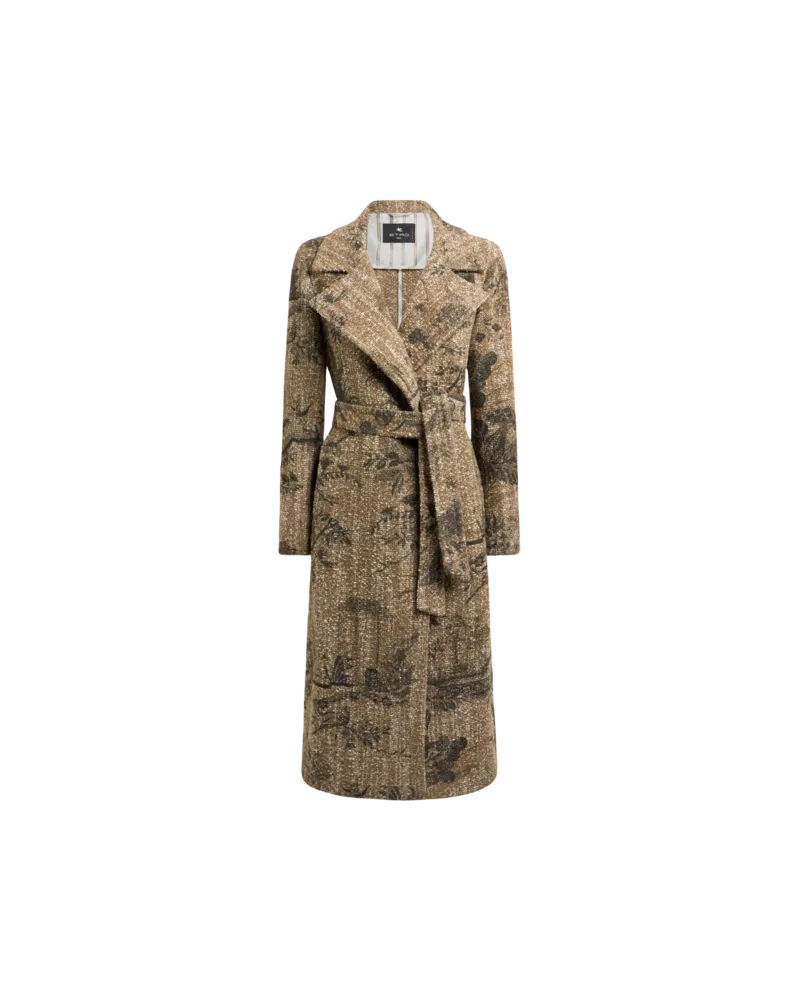 Etro Wickelmantel Aus Bouclé Mit Blumen-animal-motiv, Damen, Beige, Größe Beige