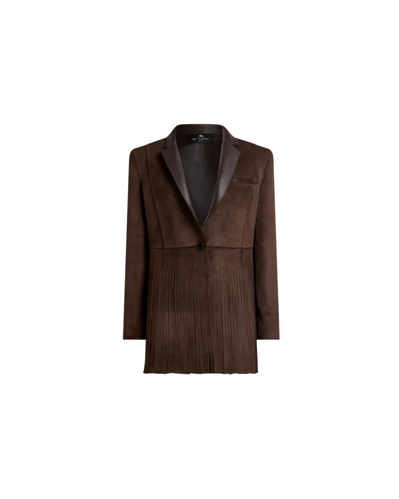 Etro Einreihige Jacke Aus Veloursleder Mit Fransen, Damen, Dunkelbraun, Größe Dunkelbraun