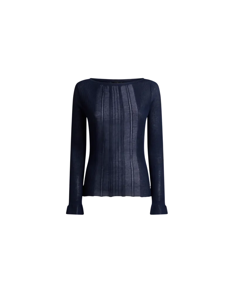 Etro See-through-jacquard-pullover Aus Einer Baumwollmischung Mit Bateau-ausschnitt, Damen, Blau, Größe Blau