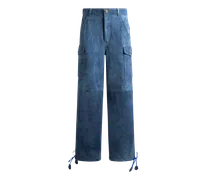 Cargohose Aus Veloursleder In Denim-optik Mit Tunnelzug, Damen, Blau, Größe