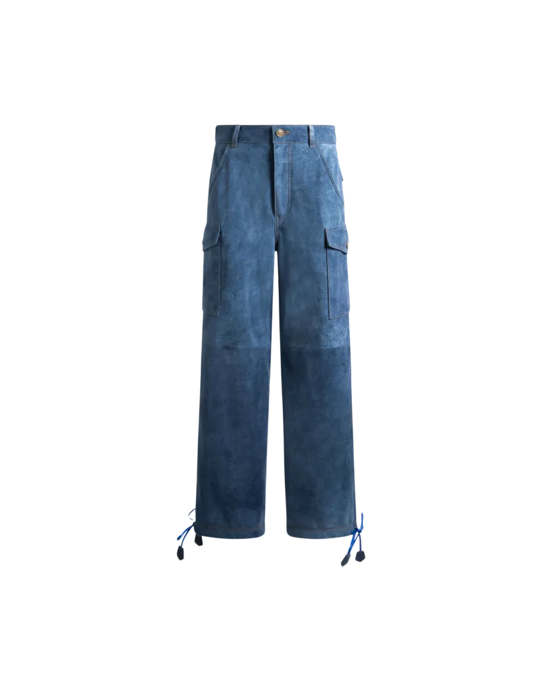 Etro Cargohose Aus Veloursleder In Denim-optik Mit Tunnelzug, Damen, Blau, Größe Blau