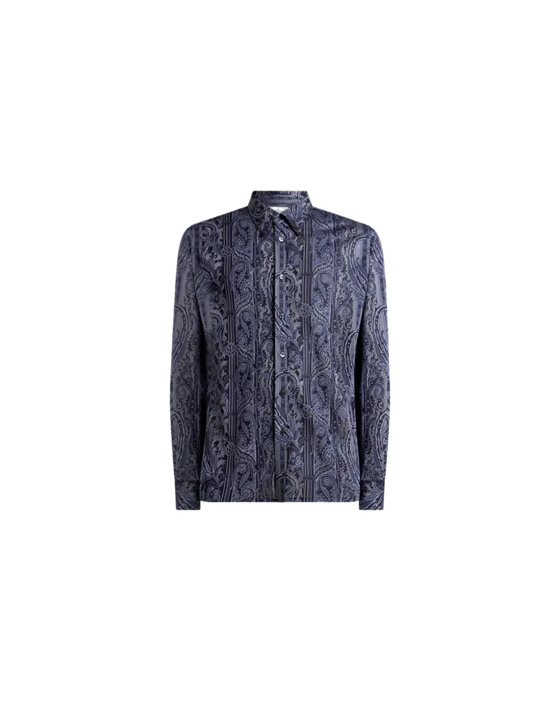 Etro Jacquard-button-down-hemd Mit Paisley-ramage-muster, Herren, Blau, Größe Blau
