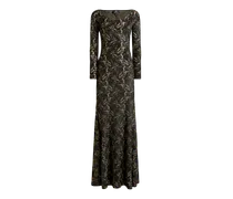 Langes Kleid Aus Jacquard-chenille Mit Metallic-faden Und Paisley-motiv, Damen, Schwarz, Größe