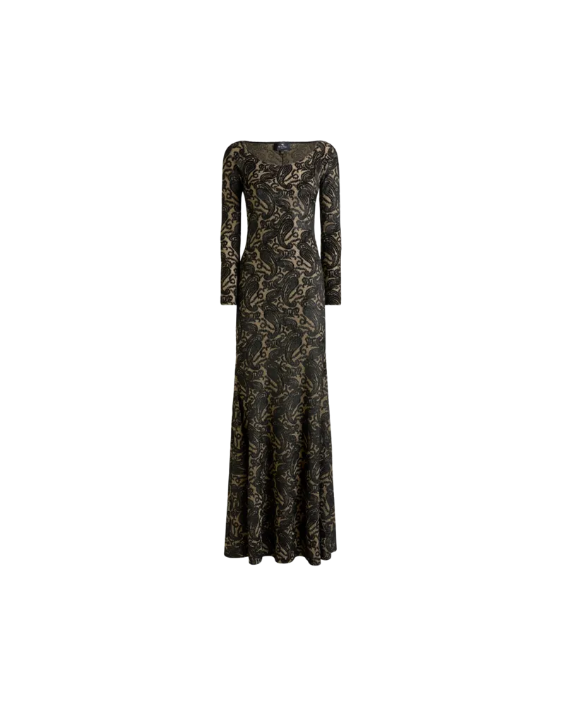 Etro Langes Kleid Aus Jacquard-chenille Mit Metallic-faden Und Paisley-motiv, Damen, Schwarz, Größe Schwarz