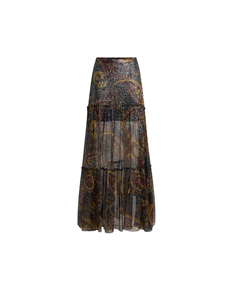 Etro Langer Rock Aus Seide Mit Floralem Paisley-motiv Mit Streifen, Damen, Schwarz, Größe Schwarz