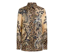 Hemdbluse Aus Seide Mit Platziertem Leopardenmuster-print, Damen, Beige, Größe