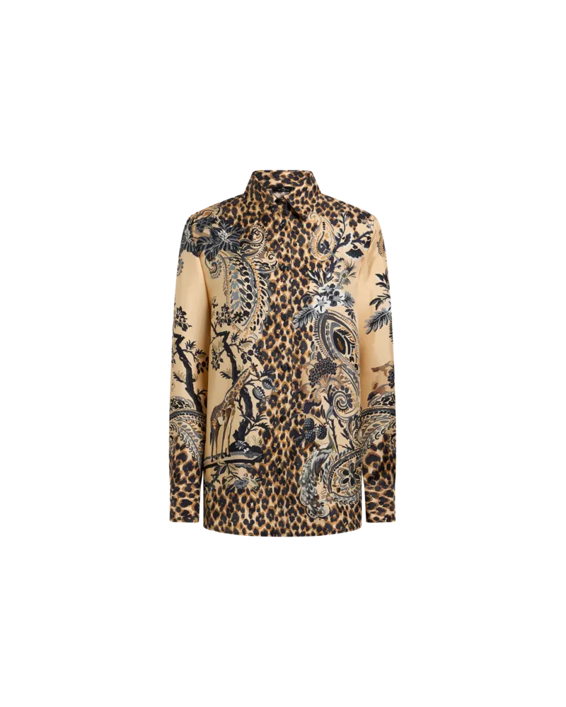 Etro Hemdbluse Aus Seide Mit Platziertem Leopardenmuster-print, Damen, Beige, Größe Beige