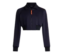 Cropped Sweatshirt Mit Kontraststreifen, Damen, Blau, Größe