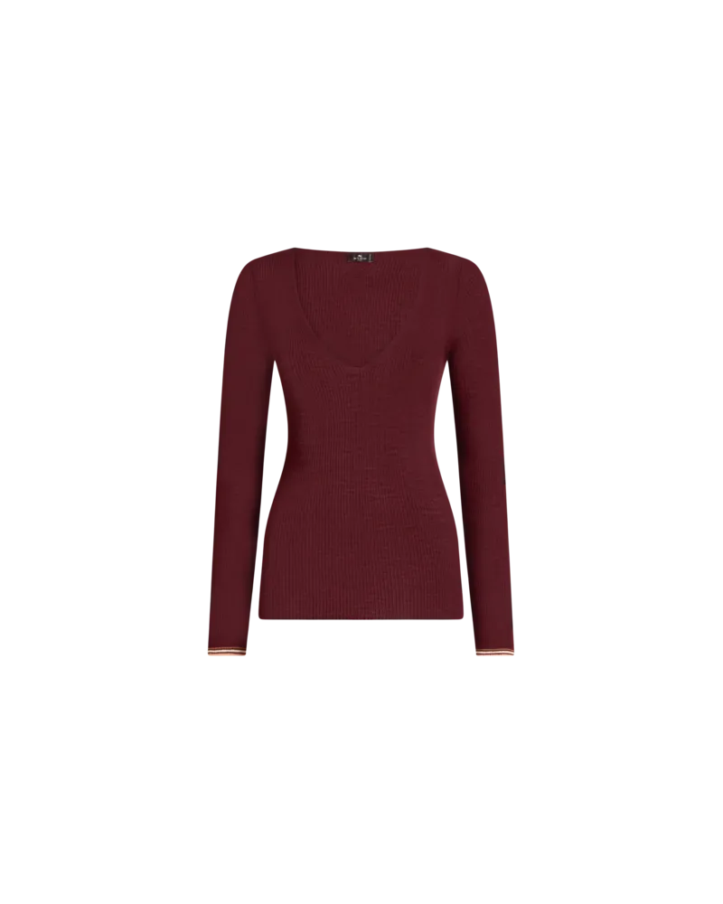 Etro Jacquard-pullover Aus Wolle Mit V-ausschnitt, Damen, Braun, Größe Braun