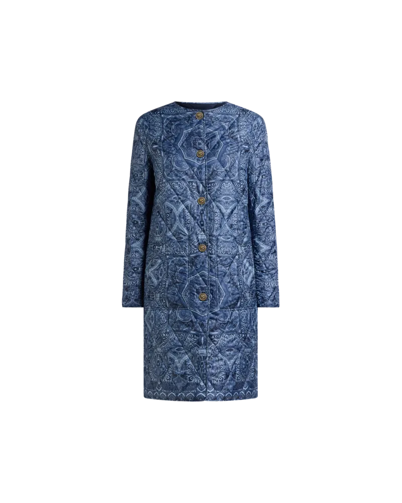 Etro Lange Wendbare Abgesteppte Daunenjacke, Damen, Navyblau, Größe Navyblau
