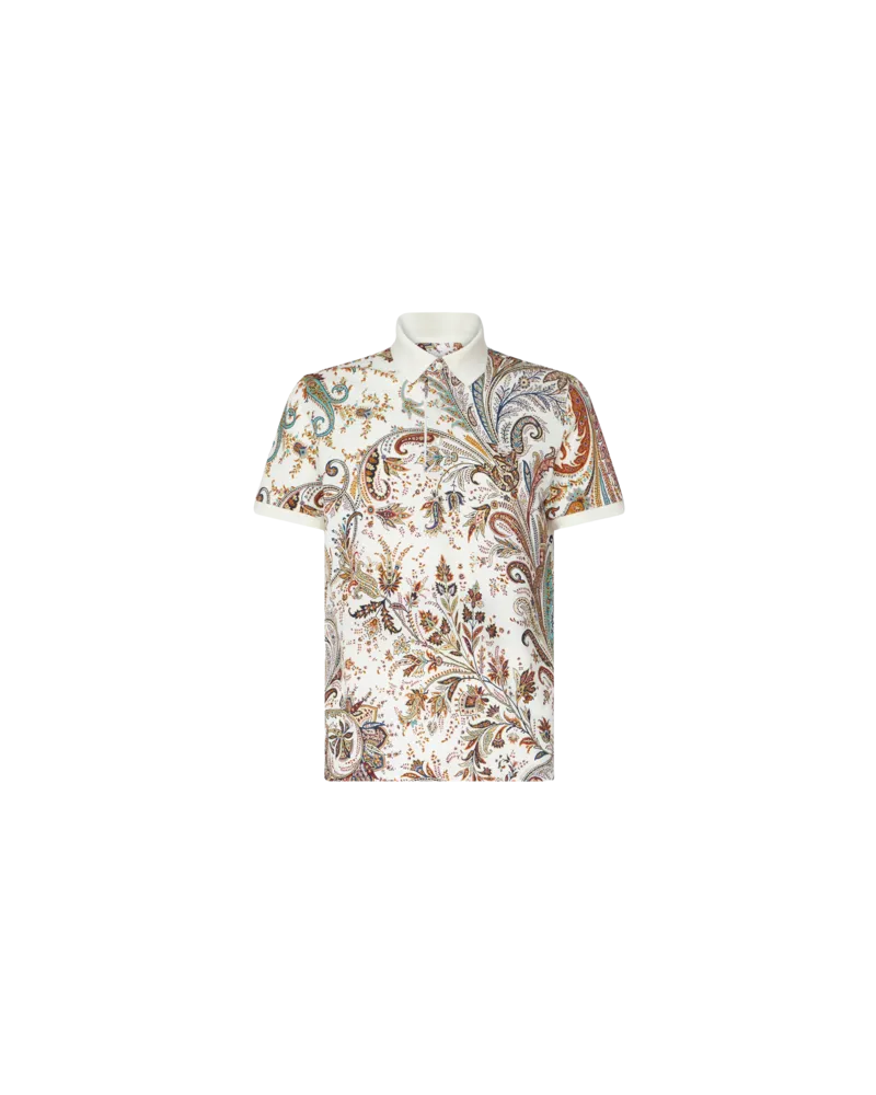 Etro Poloshirt Mit Mehrfarbigem Paisleymuster Und Logo, Herren, Weiß, Größe Weiß