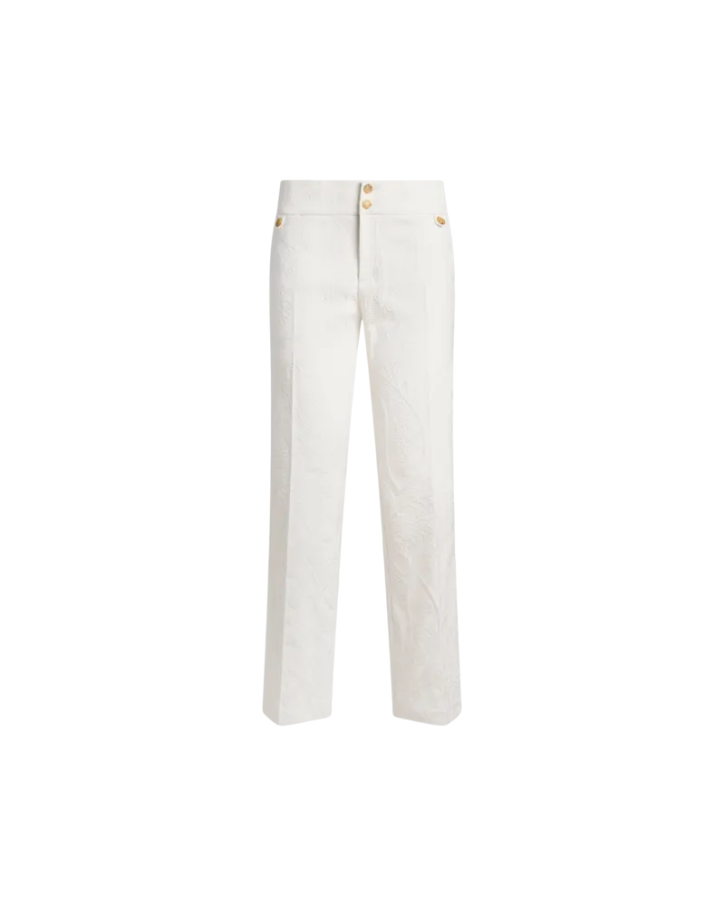 Etro Flared Jacquard-hose Aus Einer Baumwollmischung Mit Paisley-foliage-motiv, Damen, Weiß, Größe Weiß
