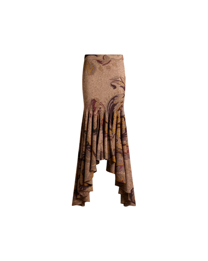 Etro Langer Rock Aus Wolle Im Rippstrick Mit Blumenmotiv, Damen, Beige, Größe Beige
