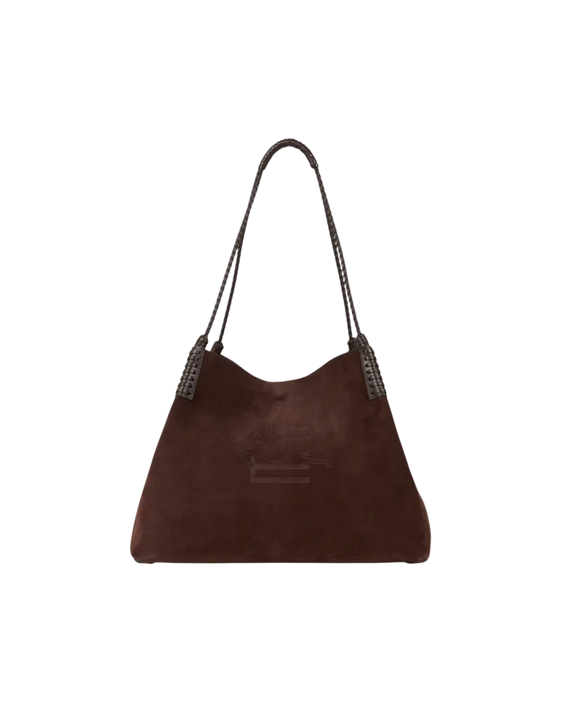 Etro Shopper Libra Mittelgross Aus Veloursleder, Damen, Braun Braun