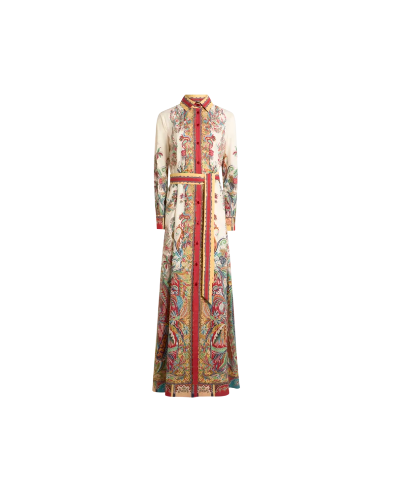 Etro Langes Hemdblusenkleid Aus Baumwolle Mit Platziertem Paisley-foliage-print, Damen, Weiß, Größe Weiß
