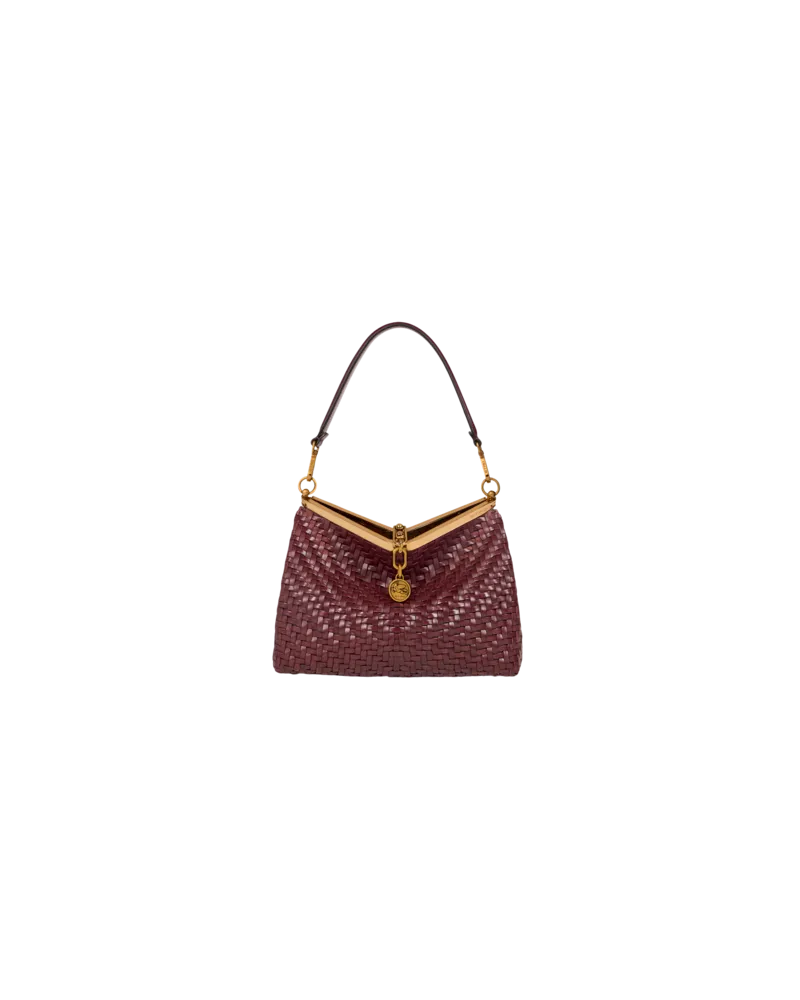 Etro Tasche Vela Mittelgross Aus Geflochtenem Bast, Damen, Bordeaux Bordeaux