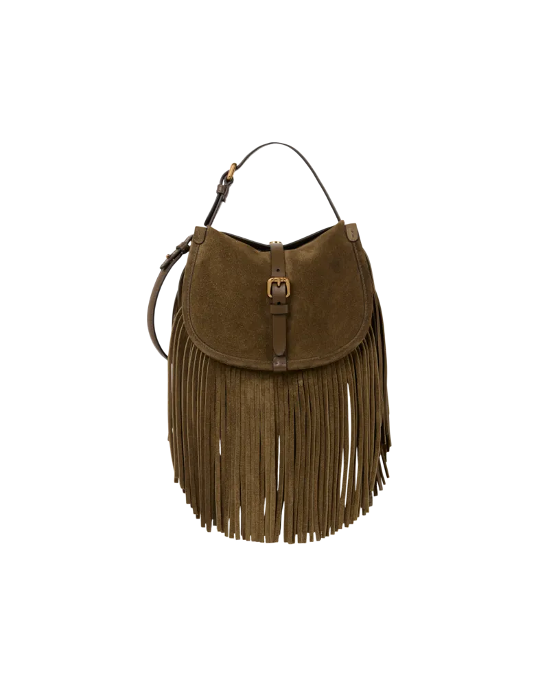 Etro Kleine Tasche Pony Aus Veloursleder Mit Fransen, Damen, Grün Grün